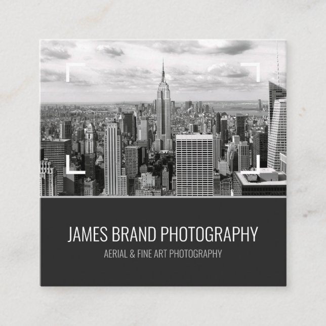 Black and White Photographer Social Media Handle Square Business Card (Front)