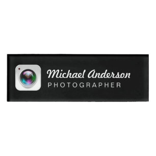 Black and White Photography Camera Lens Logo Name Tag