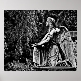 Black and white photography kneeling angel poster