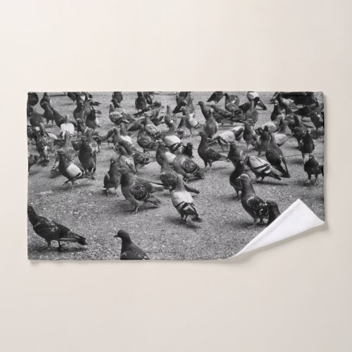 Black and white photography of many pigeons hand towel 
