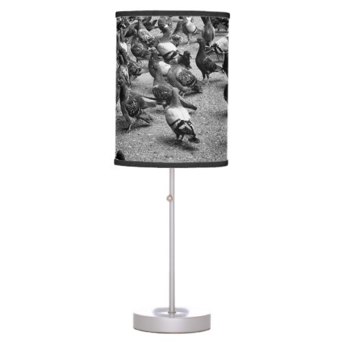 Black and white photography of many pigeons table lamp