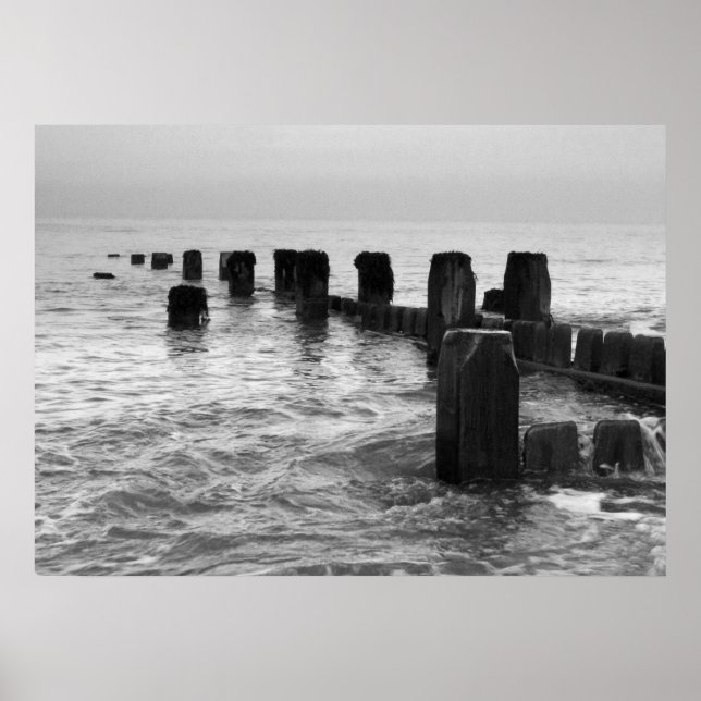 Black and white photography – “Seaside breakers” Poster (Front)