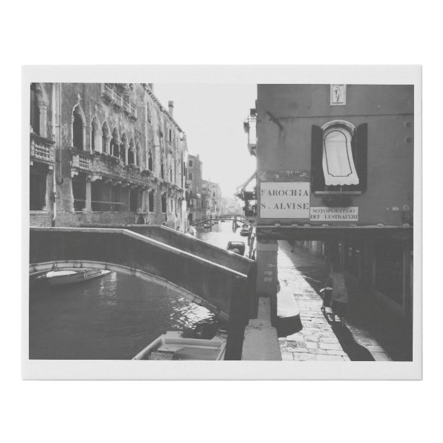 Black and White Photography Venice Italy Canal Faux Canvas Print (Front)