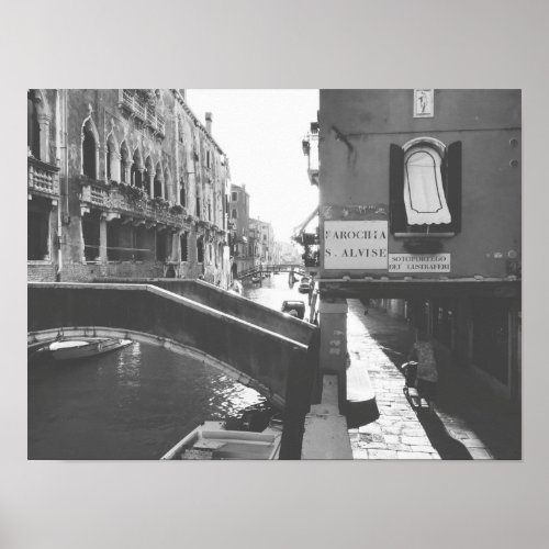 Black and White Photography Venice Italy Canal Poster