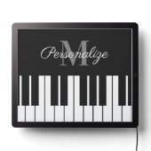 Black and white piano bar LED sign with monogram (Lights Off)