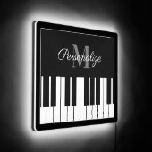 Black and white piano bar LED sign with monogram (Angle)