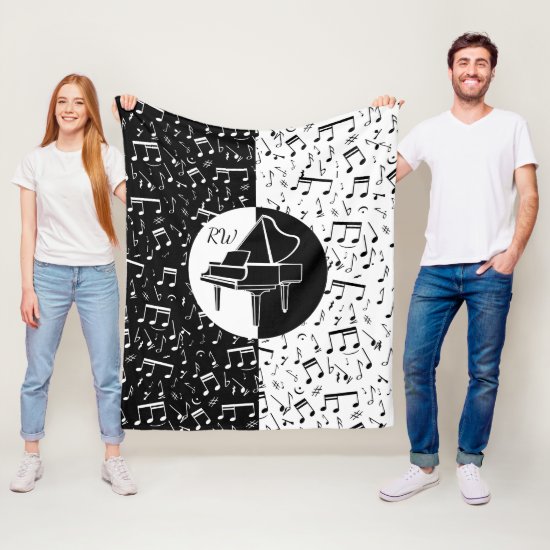 Black and white Piano design Fleece Blanket