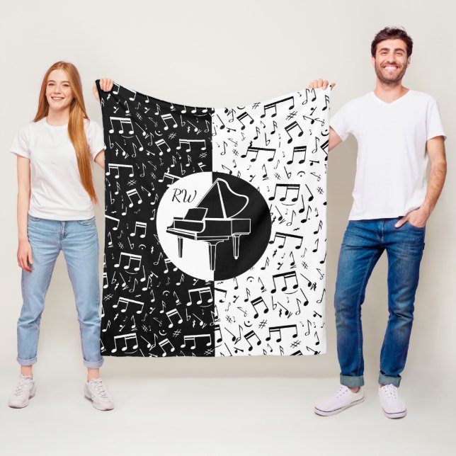 Black and white Piano design Fleece Blanket (In Situ)
