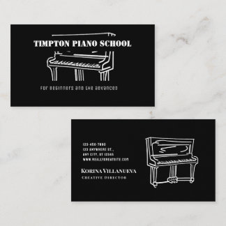 Black and White Piano illustration Music Teacher Business Card