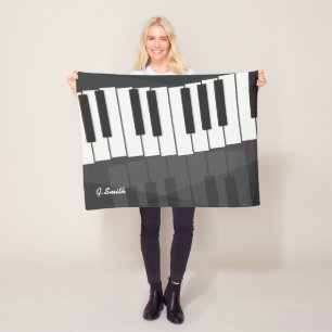 Black and White Piano Keyboard Add Your Name Fleece Blanket