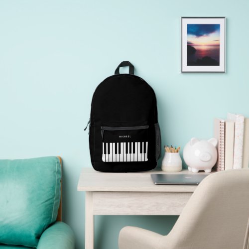Black and White Piano Keyboard Custom Name Printed Backpack