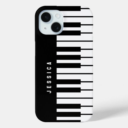 Black and White Piano Keyboard Monogram iPhone 15 Case