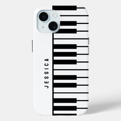 Black and White Piano Keyboard Monogram iPhone 15 Case