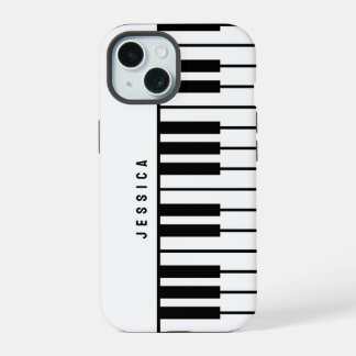 Black and White Piano Keyboard Monogram iPhone 15 Case