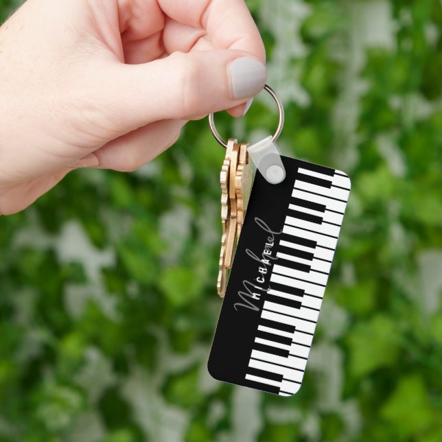 Black and White Piano Keyboard Monogram Keychain (Hand)