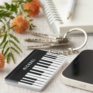 Black and White Piano Keyboard Monogram Keychain