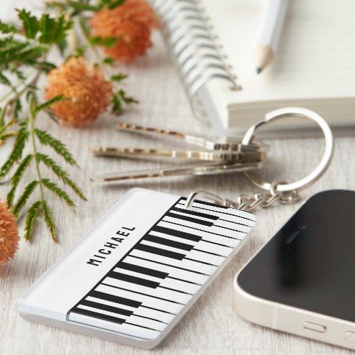 Black and White Piano Keyboard Monogram Keychain