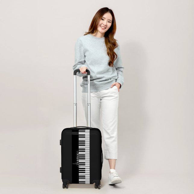Black and White Piano Keyboard Monogram Luggage (Scale)