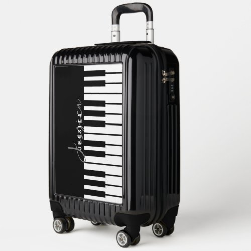 Black and White Piano Keyboard Monogram Luggage