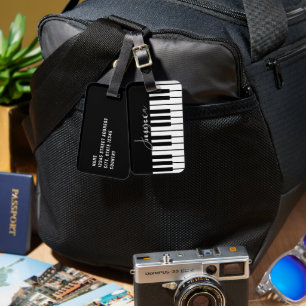 Black and White Piano Keyboard Monogram Luggage Tag