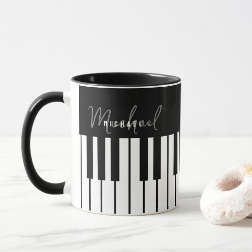 Black and White Piano Keyboard Monogram Mug
