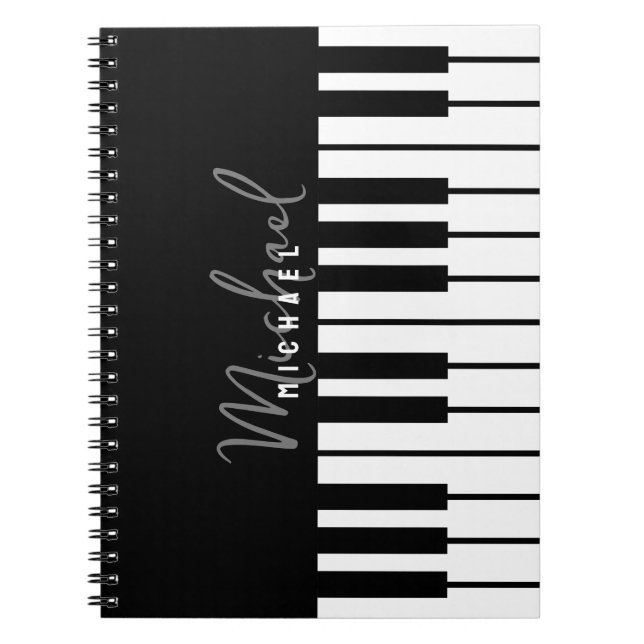 Black and White Piano Keyboard Monogram Notebook (Front)