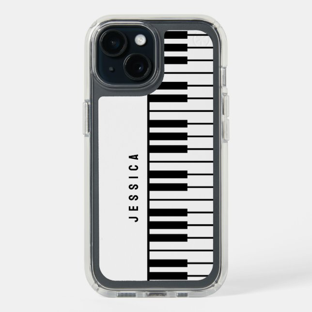 Black and White Piano Keyboard Monogram Speck iPhone Case (Front (Black))