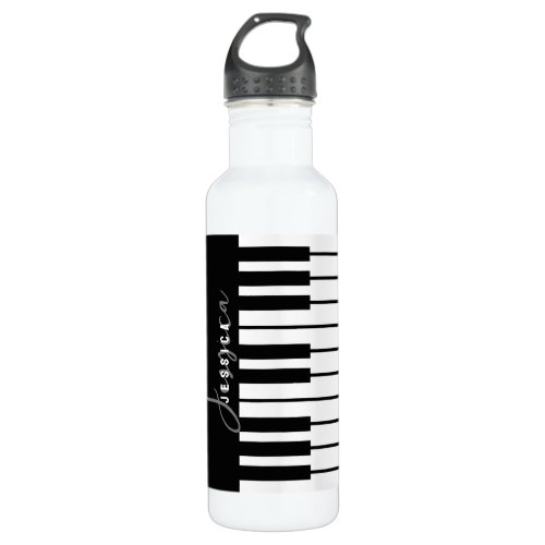 Black and White Piano Keyboard Monogram Stainless Steel Water Bottle