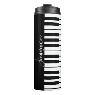 Black and White Piano Keyboard Monogram Thermal Tumbler
