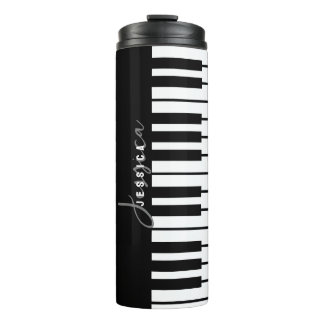 Black and White Piano Keyboard Monogram Thermal Tumbler