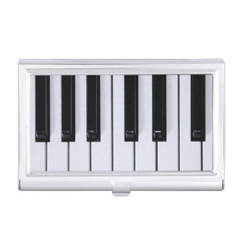 Black And White Piano Keys Business Card Holder by lsarmentoart at Zazzle