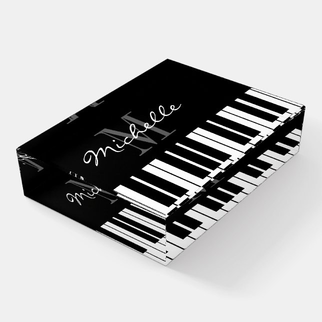 Black and white piano keys custom monogram acrylic paperweight (Angled)