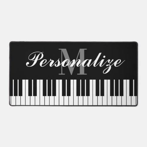 Black and white piano keys custom monogram desk mat