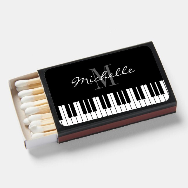 Black and white piano keys custom monogram matchboxes (Front Open)