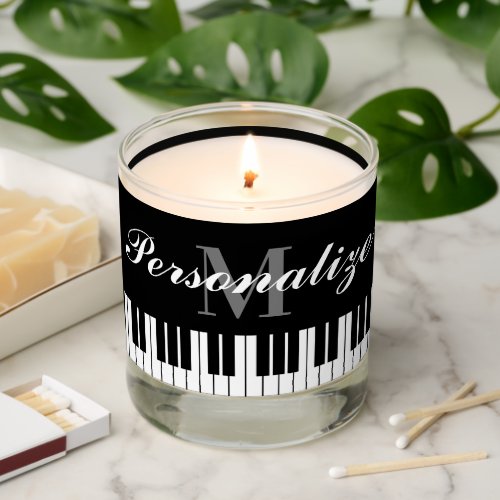 Black and white piano keys custom monogram scented candle