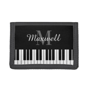 Black and white piano keys custom monogram trifold wallet