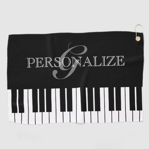 Black and white piano keys custom name monogram golf towel