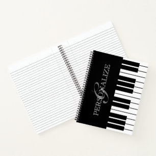 Black and white piano keys custom name monogram notebook
