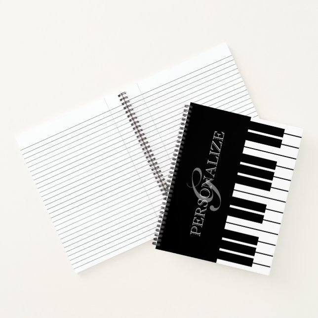 Black and white piano keys custom name monogram notebook (Inside)
