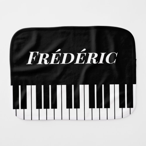 Black and white piano keys keyboard custom name baby burp cloth