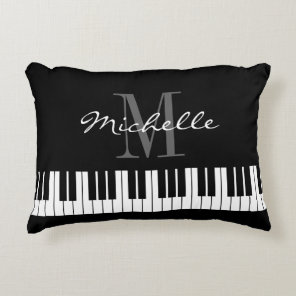 Black and white piano keys monogram accent pillow