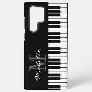 Black and white piano keys monogram custom samsung galaxy s22 ultra case