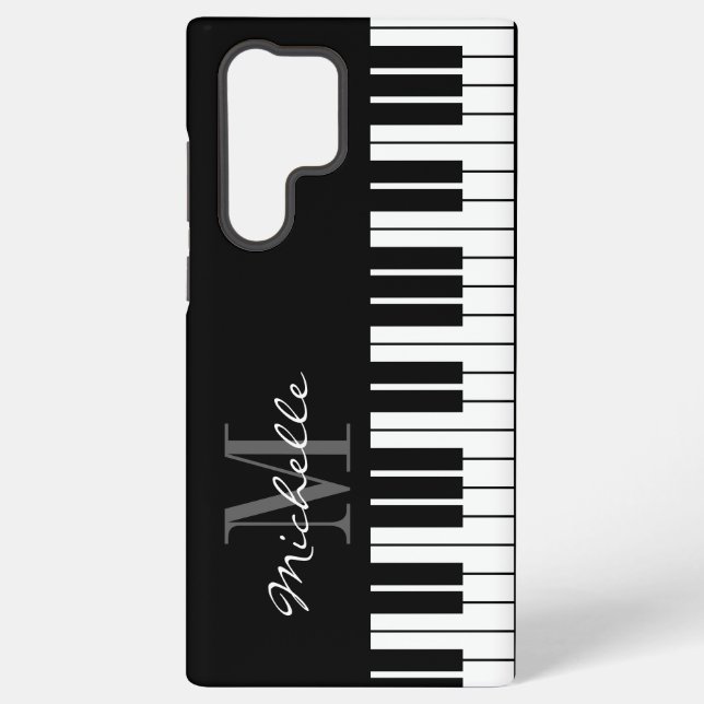 Black and white piano keys monogram custom samsung galaxy case (Back)