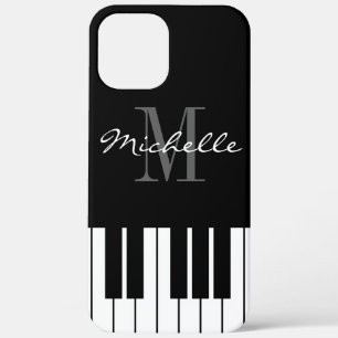 Black and white piano keys monogram iPhone 12 case