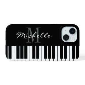 Black and white piano keys monogram iPhone 15 case