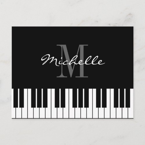 Black and white piano keys monogram postcards