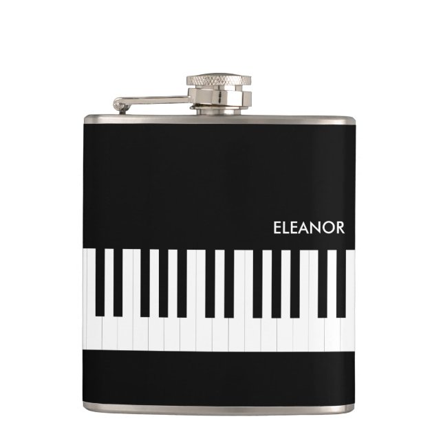 Black and White Piano Keys Music Keyboard Flask (Front)