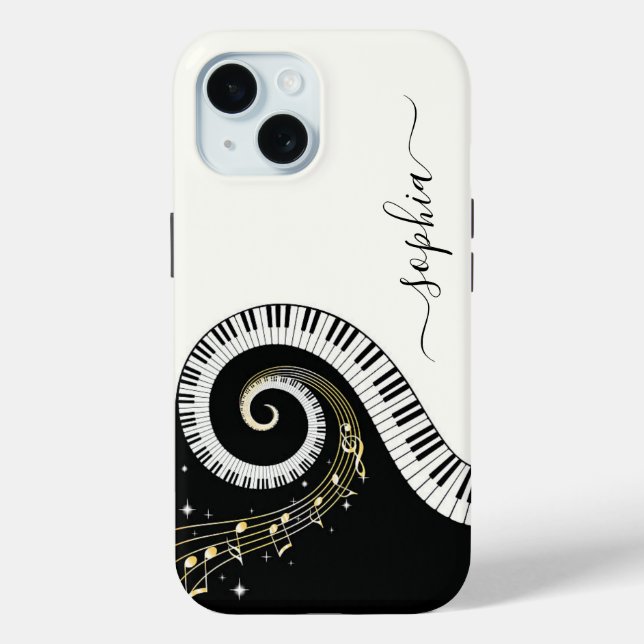 Black and White Piano Keys Music Notes Monogrammed Case-Mate iPhone Case (Back)