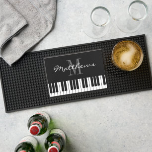 Black and white piano keys personalized bar mat