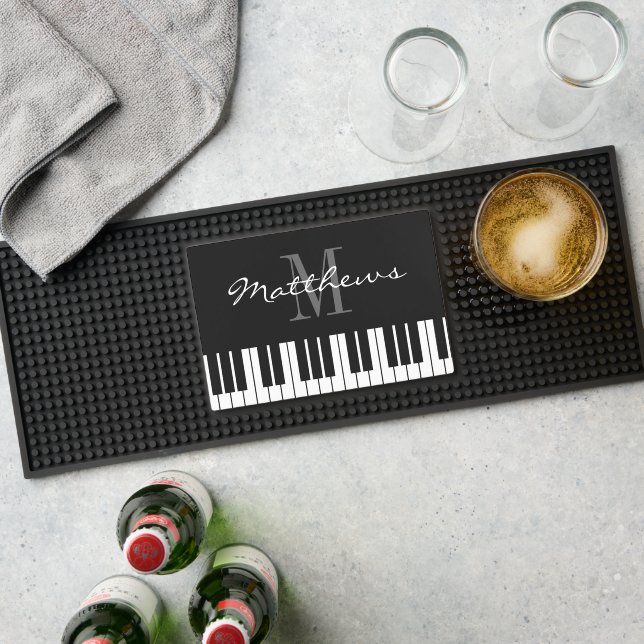 Black and white piano keys personalized bar mat (Insitu (Bar 1))